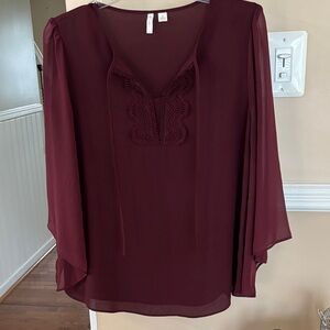Chic Burgundy Lace Women's Blouse